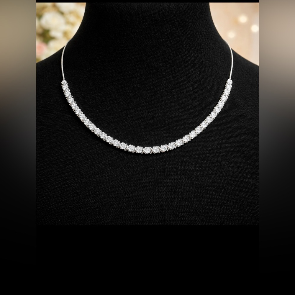 1/2 CT 18”-20” Diamond Evening Silver Necklace GUC